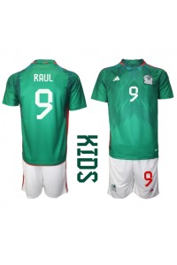 Meksiko Raul Jimenez #9 Jalkapallovaatteet Lasten Kotipeliasu MM-kisat 2022 Lyhythihainen (+ Lyhyet housut)